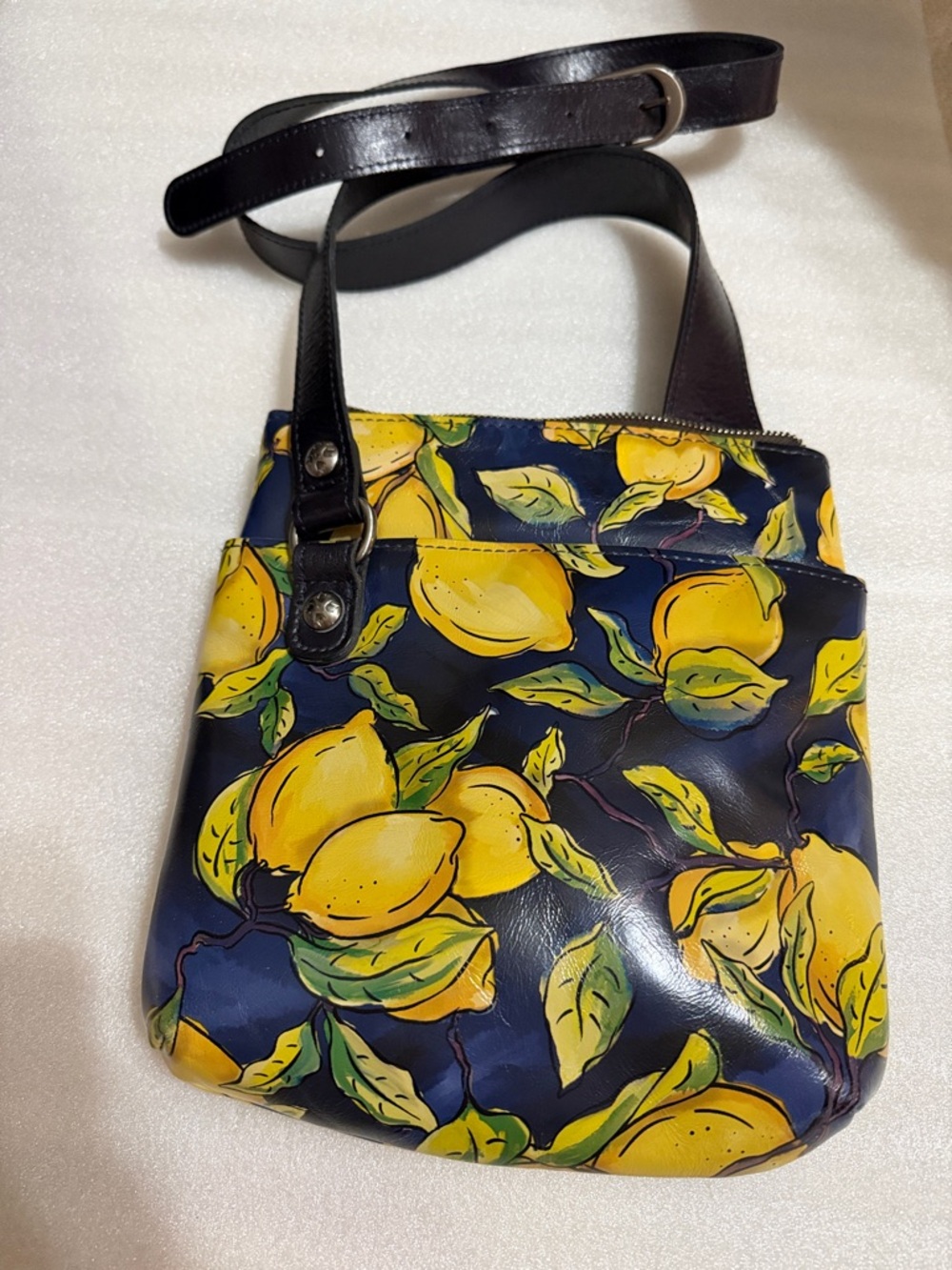 Patricia Nash Stipes Sling Crossbody 100% Leather Positano Limon